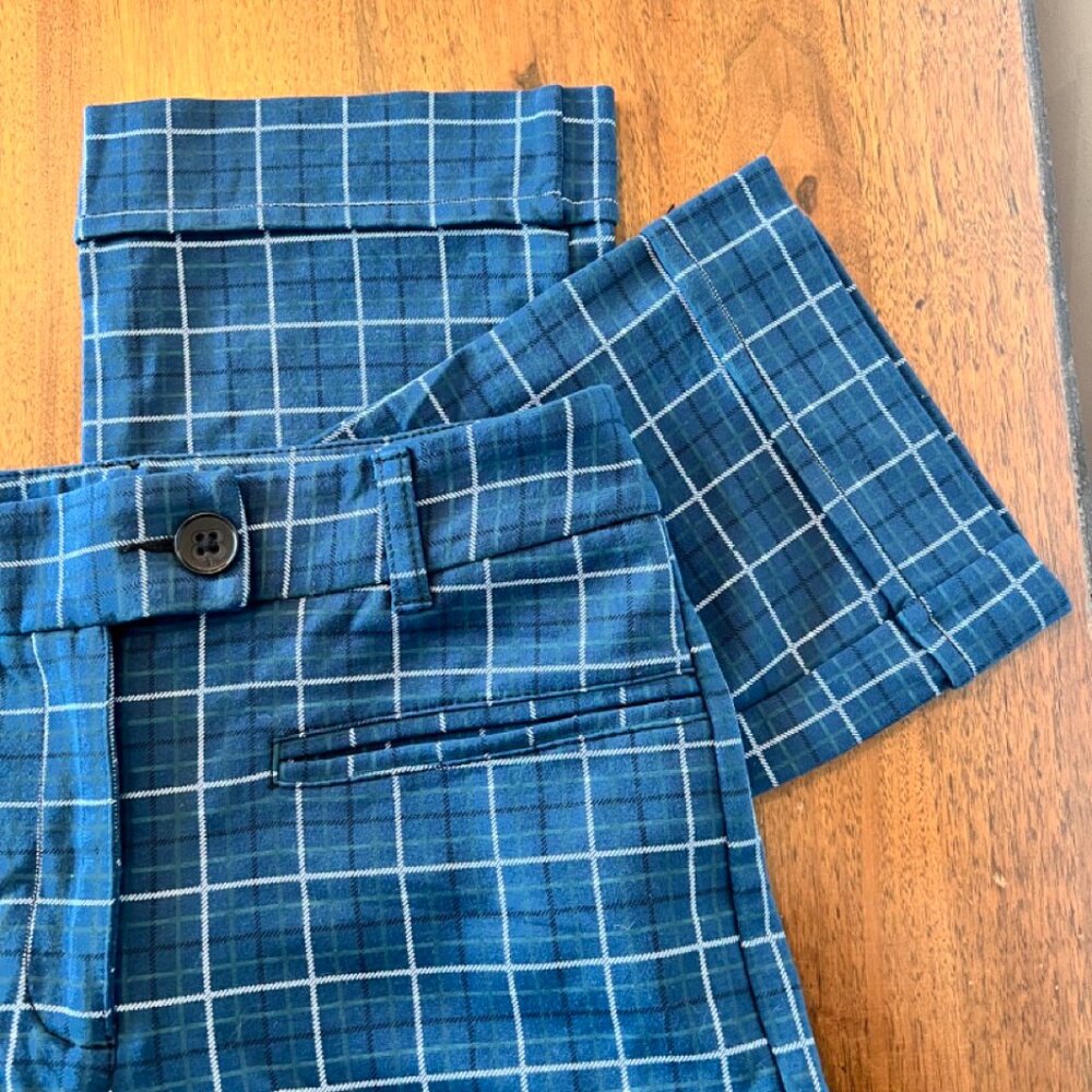 Betabrand Blue Plaid Zip Up Button Closure Pants - Picture 5 of 5
